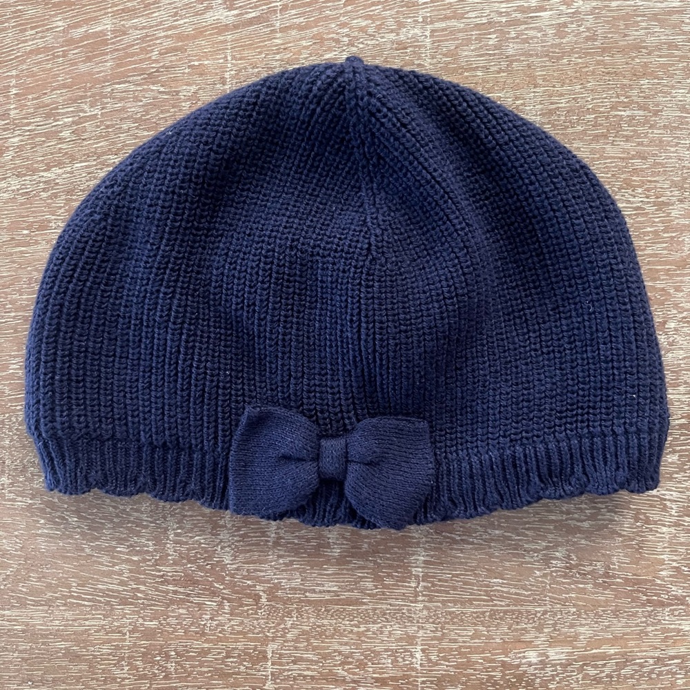 Janie and Jack Dark Blue Knit Beanie with Bow, 12-24 Months, NWOT 💙